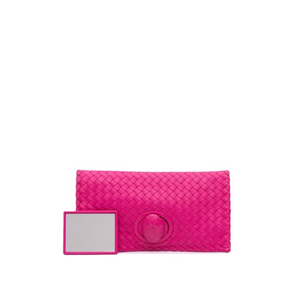 Pre-owned Bottega Veneta Nappa Intrecciato Turn Lock Clutch Pink