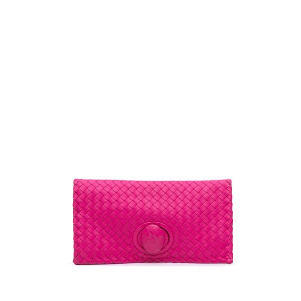 Pre-owned Bottega Veneta Nappa Intrecciato Turn Lock Clutch Pink