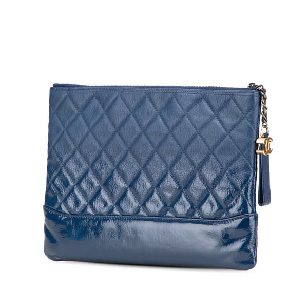 Pre-owned Chanel Medium Aged Calfskin Gabrielle O Case Clutch Blue