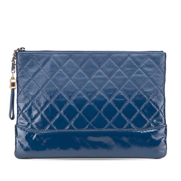 Pre-owned Chanel Medium Aged Calfskin Gabrielle O Case Clutch Blue