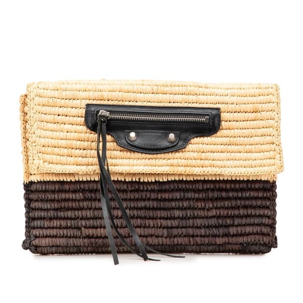 Pre-owned Balenciaga Motocross Classic Envelope Giant 12 Raffia Clutch Brown