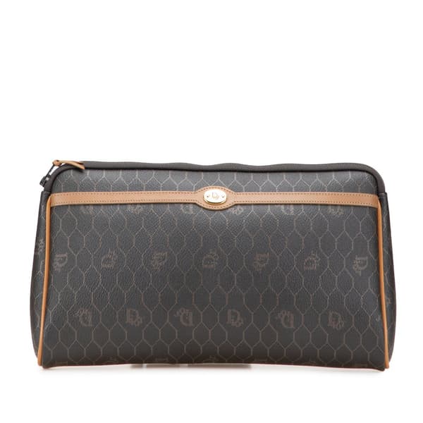 Pre-owned Dior Honeycomb Coated Canvas Clutch Black