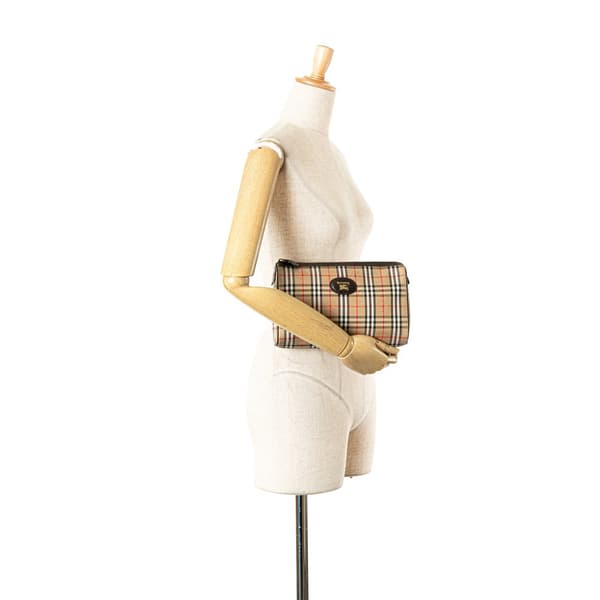 Pre-owned Burberry Haymarket Check Canvas Clutch Brown