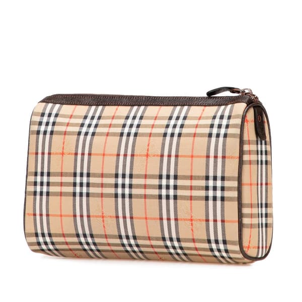 Pre-owned Burberry Haymarket Check Canvas Clutch Brown