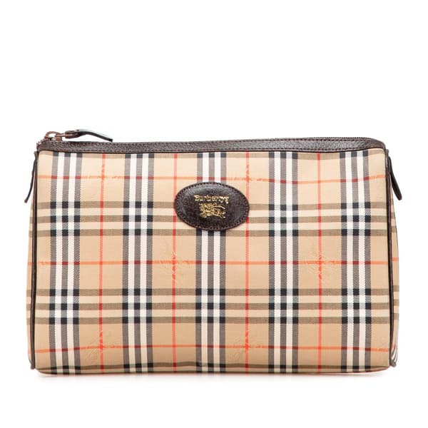 Pre-owned Burberry Haymarket Check Canvas Clutch Brown