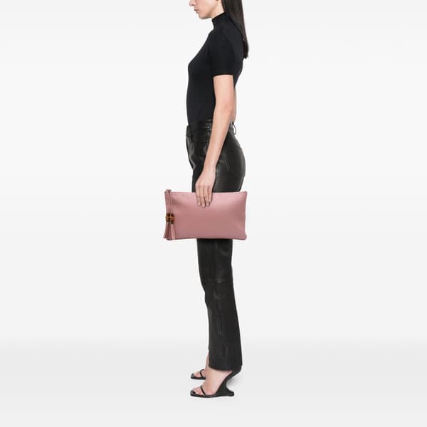 Pre-owned Gucci Calfskin Bamboo Tassel Clutch Pink
