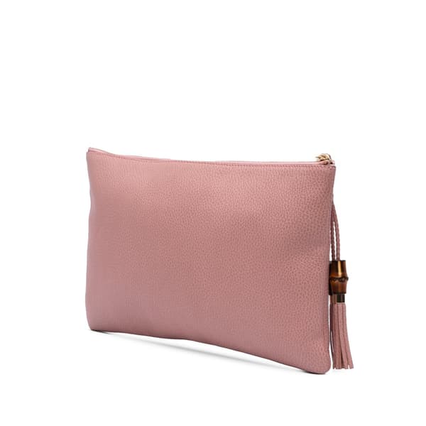 Pre-owned Gucci Calfskin Bamboo Tassel Clutch Pink