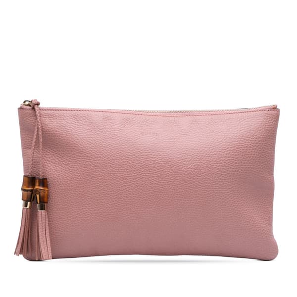 Pre-owned Gucci Calfskin Bamboo Tassel Clutch Pink