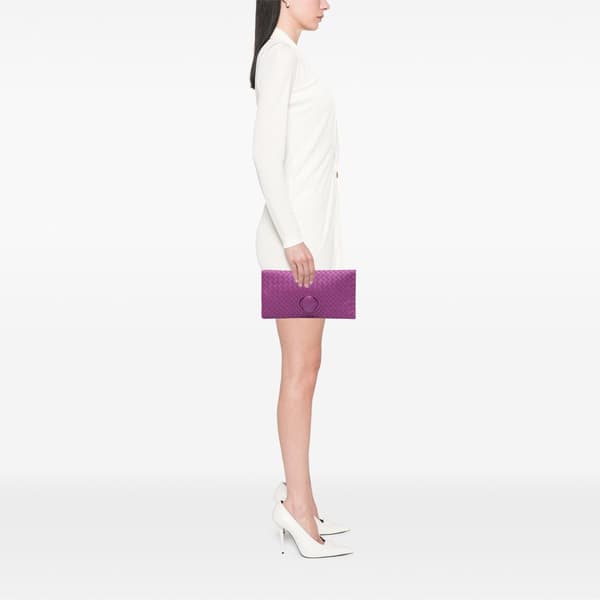 Pre-owned Bottega Veneta Nappa Intrecciato Turn Lock Clutch Purple