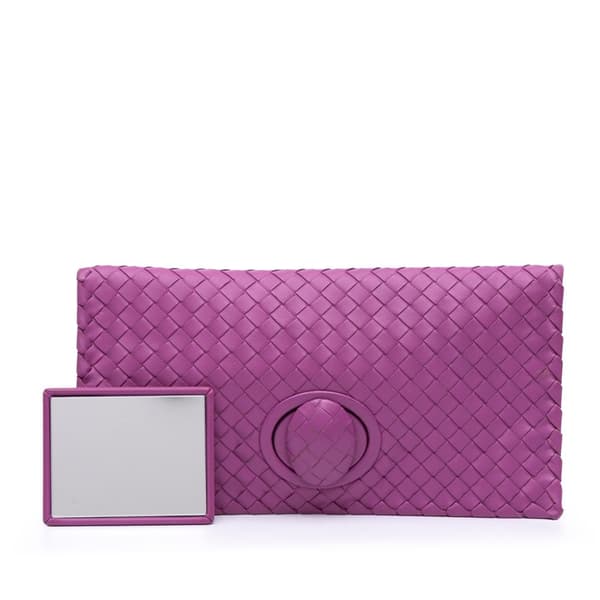 Pre-owned Bottega Veneta Nappa Intrecciato Turn Lock Clutch Purple