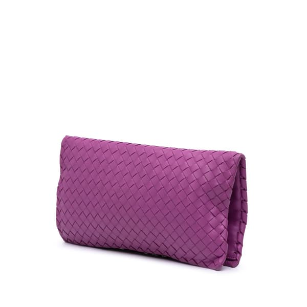 Pre-owned Bottega Veneta Nappa Intrecciato Turn Lock Clutch Purple