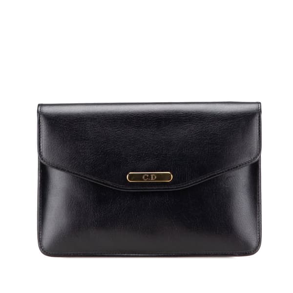 Pre-owned Dior Leather Envelope Clutch Black