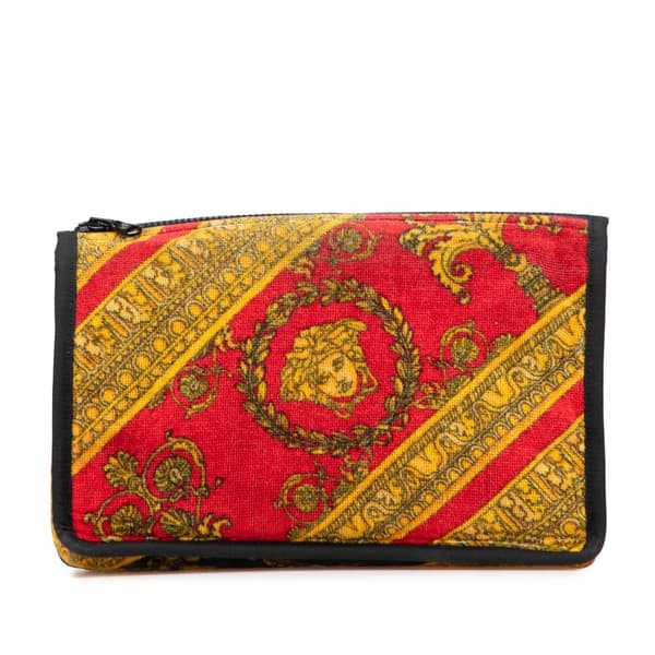 Pre-owned Versace Terry Medusa Baroque Print Clutch Red