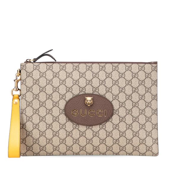 Pre-owned Gucci GG Supreme Neo Vintage Clutch Gray