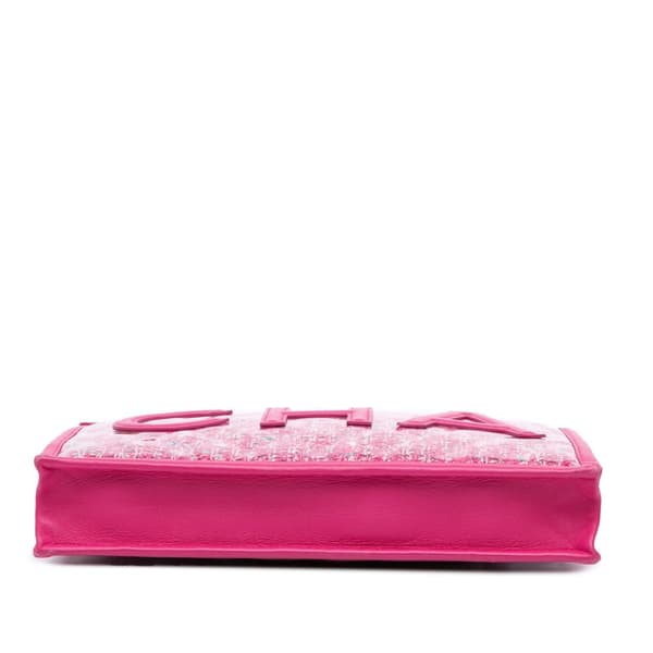 Pre-owned Chanel Large Tweed PVC Logo Wristlet Pouch Pink
