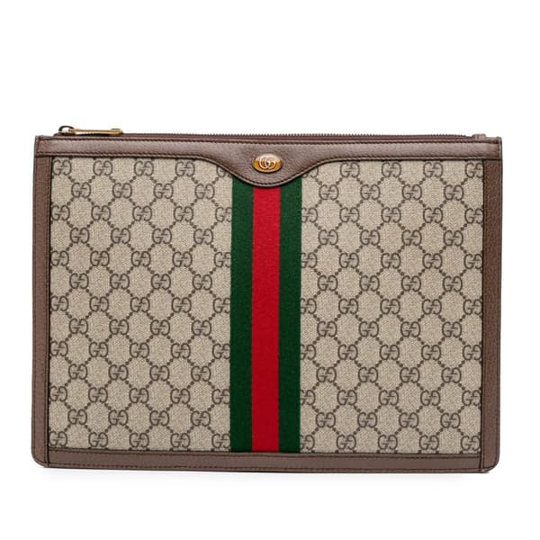 Pre-owned Gucci GG Supreme Ophidia Clutch Brown