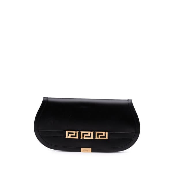Pre-owned Versace Leather Greca Goddess Clutch Black