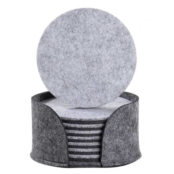 10-pakke med reversible glassbaser i grått teppe med holder
