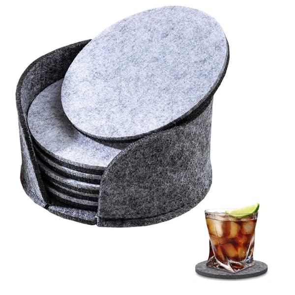 10-pakke med reversible glassbaser i grått teppe med holder