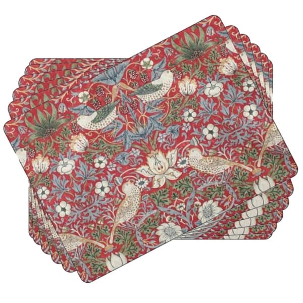 Strawberry Thief Red Thief Table mats Small 6-pack - Morris & Co