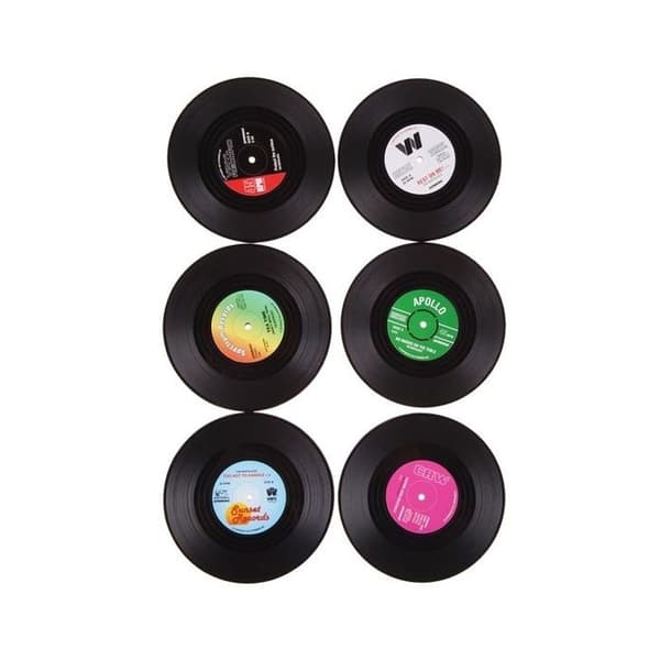Underlägg - Vintage - Set med 6 - Plast - Diameter 10,5 cm - Svart