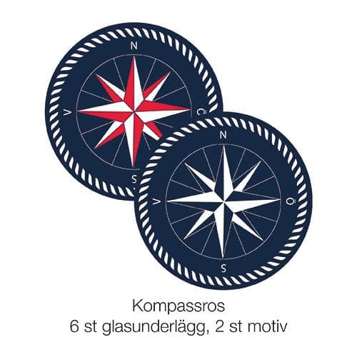Glasunderlägg 6 -pack Kompassros
