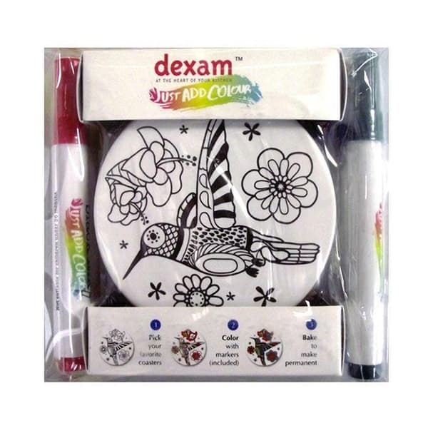 Coffret DIY - 4 rund keramiska underlägg + 4 filtpennor