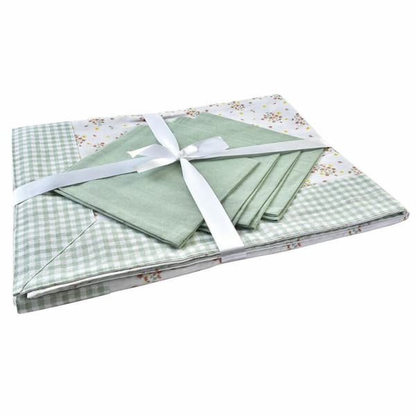 Bordslinneset DKD Home Decor Virágok Grön 150 x 150 x 0,5 cm