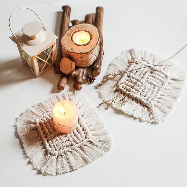 Litet Bordsunderlägg i Makramé - Beige - 4 st