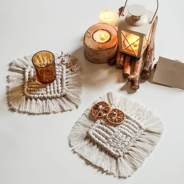 Litet Bordsunderlägg i Makramé - Beige - 4 st