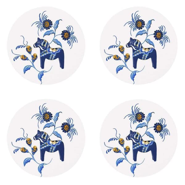 Leksand Glasunderlägg 4-Pack - Vit-Blå