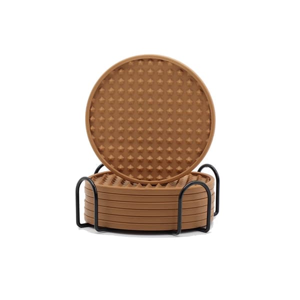 INF Sett med 6 silikonkaffeunderlegg med holder