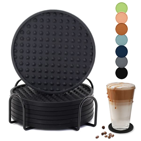 INF Set med 6 kaffeunderlägg i silikon med hållare