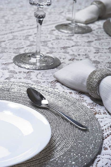 Penguin home - 3553 - Set med glasunderlägg, servettringar och runda bordstabletter Glaspärlor 18 delar, silver