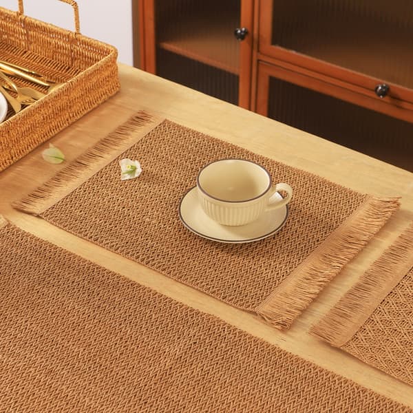 INF Sett med 6 spisebrikker, 30x45 cm, elegante vevde vinylmatter Brun