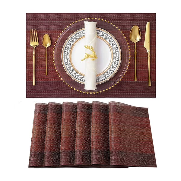 INF Set med 6 värmetåliga bordsunderlägg 30x45cm vävda PVC-bordsunderlägg, halkfria, tvättbara och lätta att rengöra Röd