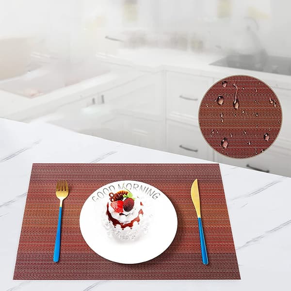 INF Set med 6 värmetåliga bordsunderlägg 30x45cm vävda PVC-bordsunderlägg, halkfria, tvättbara och lätta att rengöra Röd
