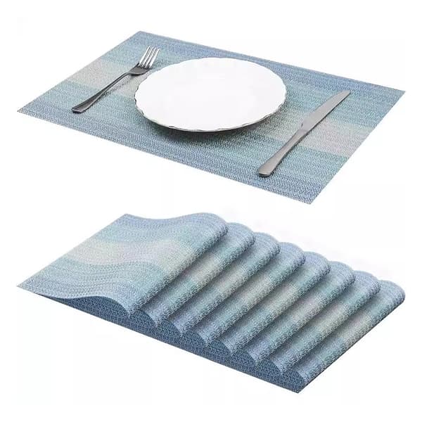 INF Set med 6 värmetåliga bordsunderlägg 30x45cm vävda PVC-bordsunderlägg, halkfria, tvättbara och lätta att rengöra Blå