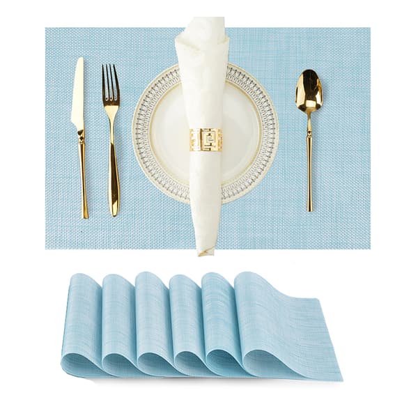 INF Set med 6 bordsunderlägg, 30x45 cm, blandade färger Blå + Vit