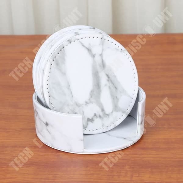 Tea Coaster - TECH RABATT - Marmor - PU Läder - Rund - Lätt Lyx