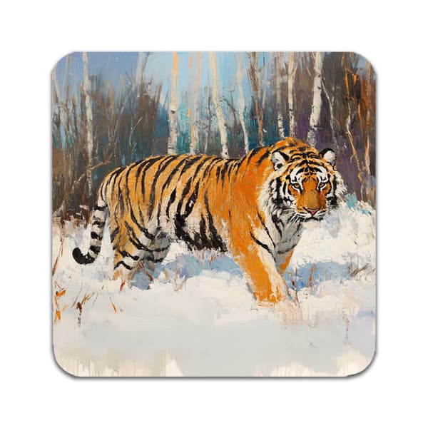 2 ST Djur Tiger Oljemålning Underlägg