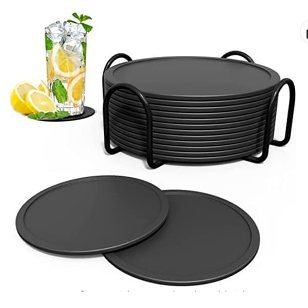 INF Sæt med 10 silikone coasters til bar, kaffe og vand Sort