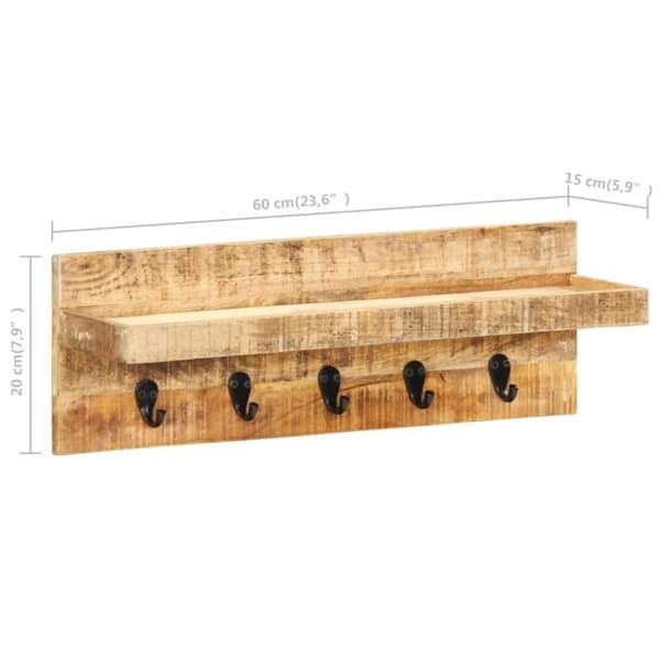 vidaXL væghængt knagerække 60x15x20 cm massivt ru mangotræ