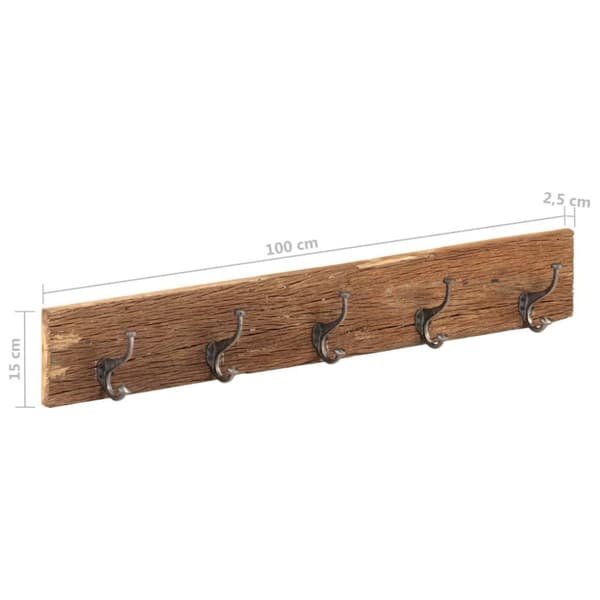 vidaXL Kroklist med 5 krokar 100x2,5x15 cm massivt återvunnet trä