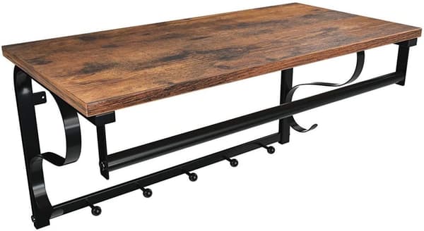 Vägghylla, Klädhängare, stång, med 5 krokar - Vintage stil