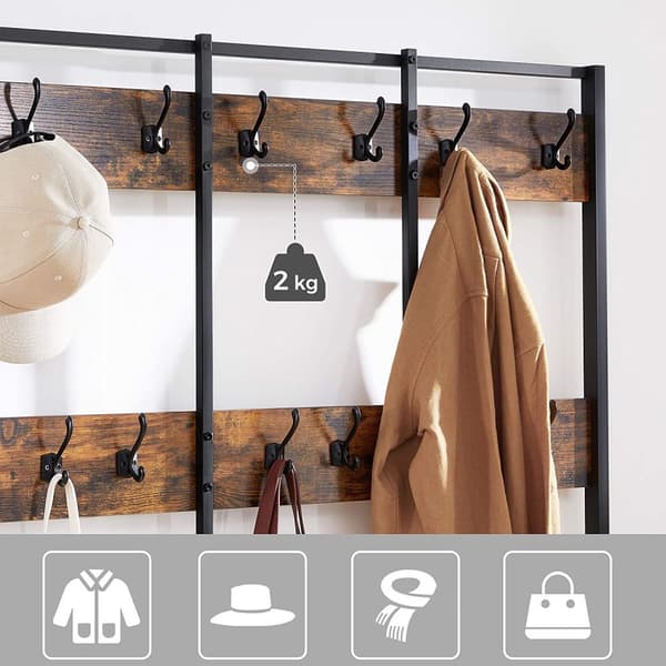 XL Klädhängare med skohyllor och sittbänk - Industriell design brun/svart
