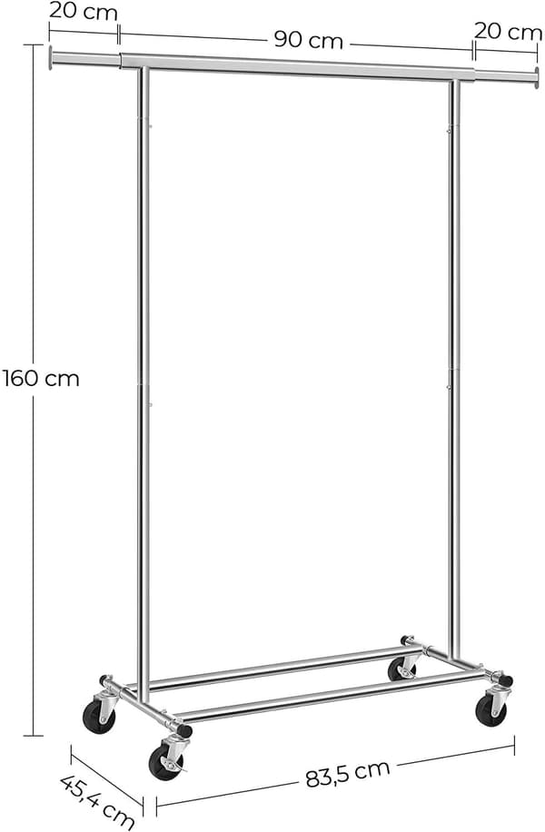 Klädställning med Hjul, Metall rullbart Klädstång Teleskop 90 kg