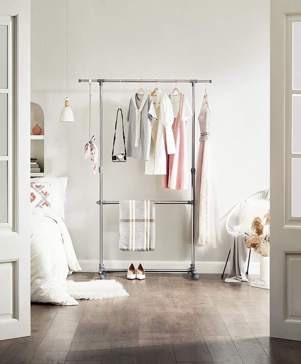 Rullbar Klädställning dubbel stång, Justerbar Höjd 113-198 cm