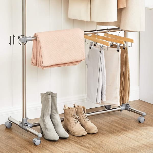 Rullbar Klädställning dubbel stång, Justerbar Höjd 113-198 cm