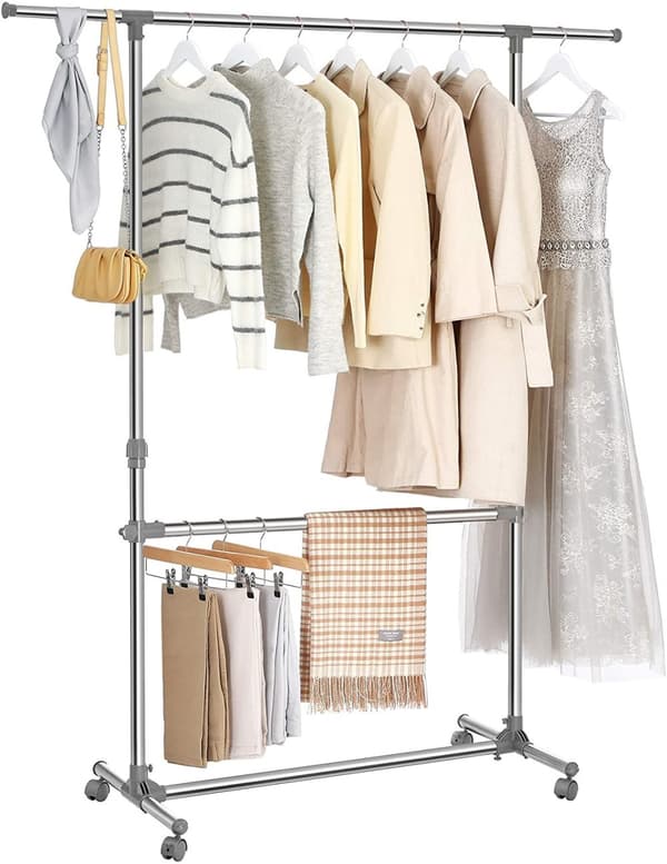 Rullbar Klädställning dubbel stång, Justerbar Höjd 113-198 cm